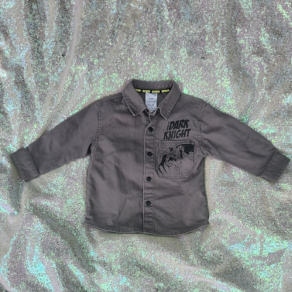 Batman Dark Knight Kids Button Down Shirt - Gray Jacket 2T  New!!